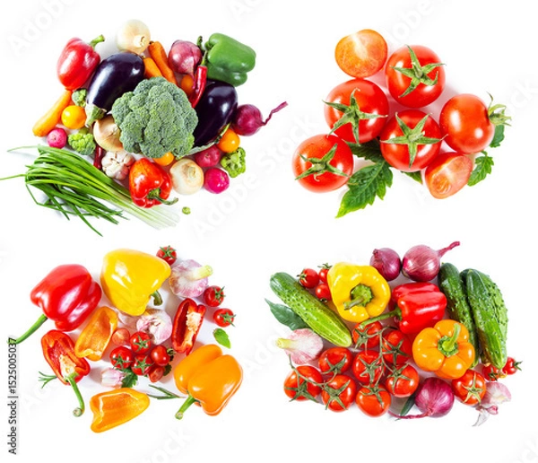 Fototapeta Set of shiny juicy colorful vegetables isolated on white background.