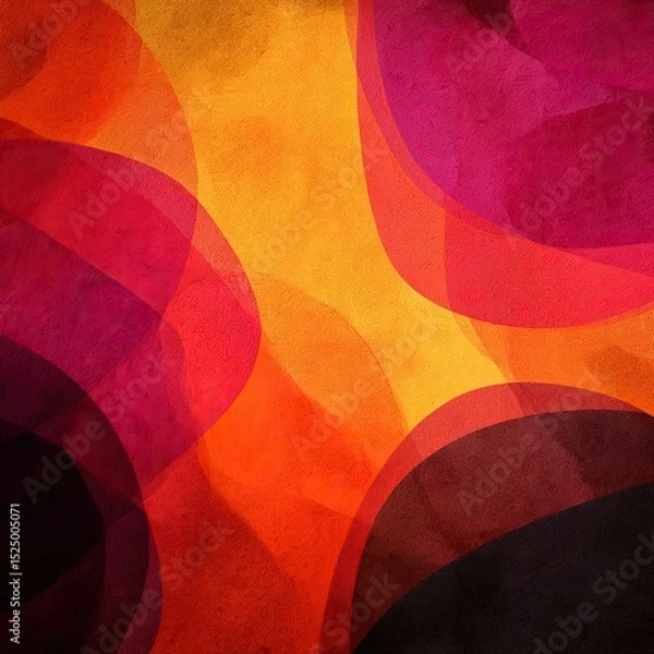 Fototapeta Abstract watercolor painting with overlapping, vibrant red, orange, and purple shapes