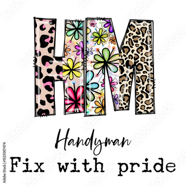 Fototapeta Handyman Fix With Pride Design Featuring Leopard Print and Flowers