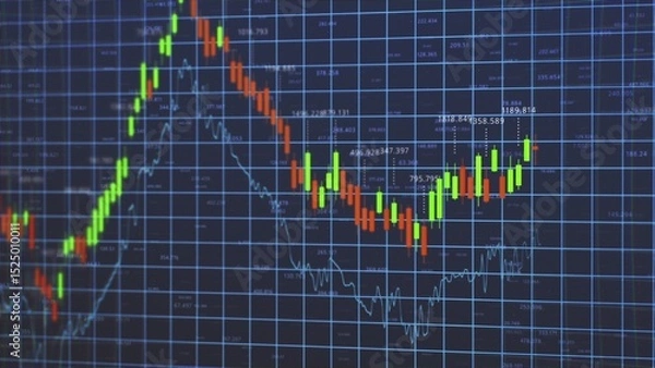 Fototapeta Dynamic Stock Market Trends: Analyzing the Rise and Fall of Financial Data Through Vibrant Price Movements and Chart Patterns Highlighting Volatility and Profit Potential