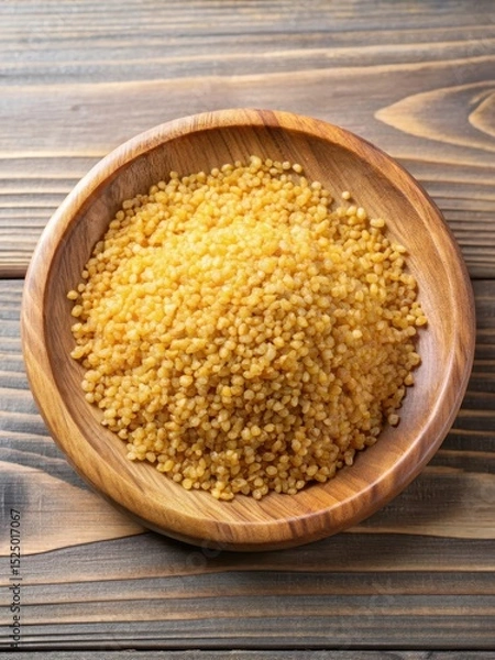Fototapeta A wooden plate with a generous serving of wheat bulgur