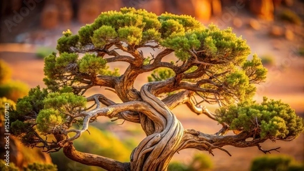 Fototapeta A close-up shot of a juniper tree with its twisted and gnarled branches