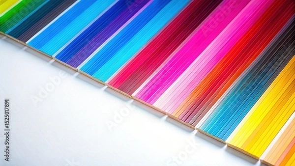 Fototapeta Brightly colored CMYK printing sheet color bars on a white background