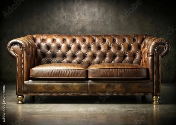 Fototapeta Richly textured leather sofa enveloped in deep shadows