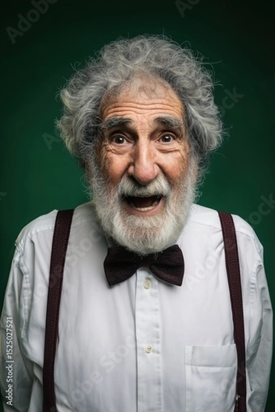 Obraz Creative-looking  old man with suspenders and bowtie