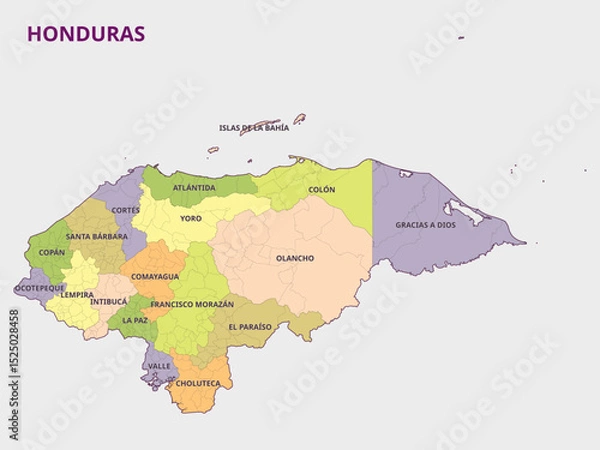 Obraz Map of Honduras showing its departments