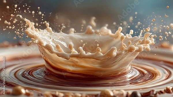 Obraz Slow motion of milk drop splashing into a bowl creating smooth ripples and circular waves