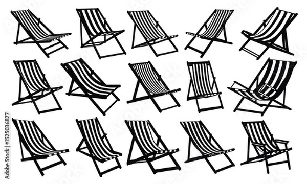 Obraz A collection of 15 beach chair silhouettes in various styles for summer and outdoor relaxation themes