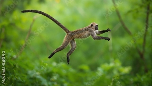 Fototapeta Tamarin monkey leaping in amazon