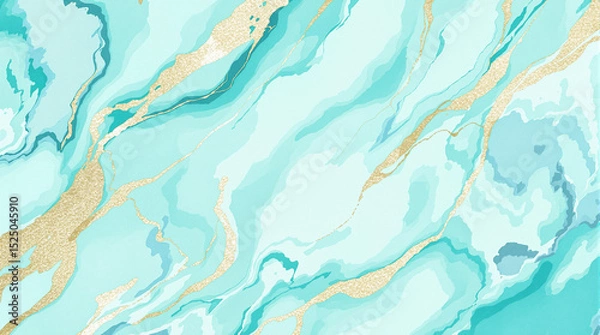Obraz Turquoise and Gold Fluid Art: An abstract, elegant artwork featuring swirling turquoise and gold hues, evocative of natural stone textures, offering a sense of luxury and artistic flair.