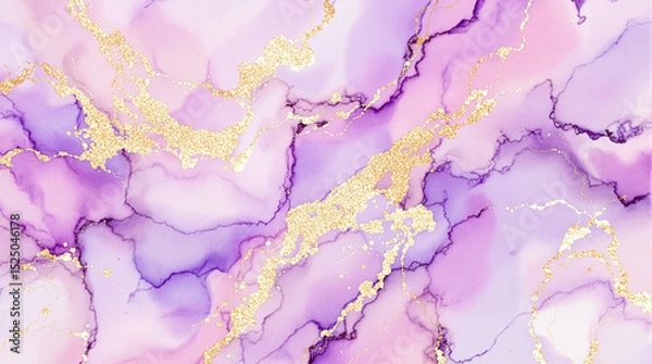 Obraz Purple and Gold Elegance: An ethereal composition showcasing a fluid blend of violet and gold, evoking a sense of opulence and luxury. The gold veining adds a touch of richness to the soft.
