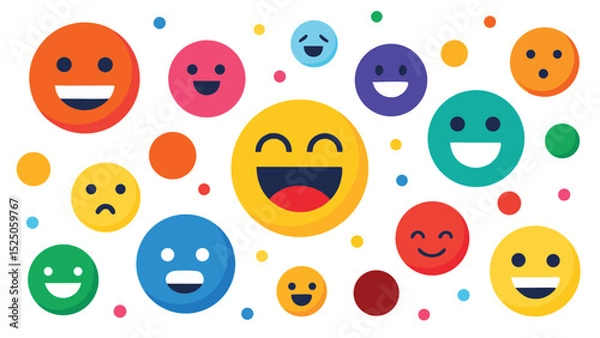 Fototapeta Colorful Cartoon Emoji Faces with Various Emotions and Expressions on White Background Illustration