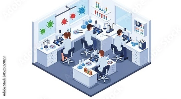 Fototapeta Scientists Working in Lab Analyzing Samples Isometric View