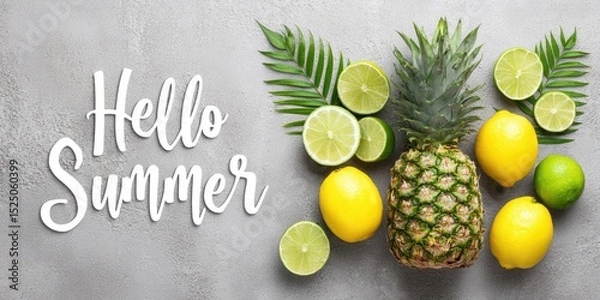 Obraz Hello Summer Text with Pineapple, Lemons and Limes