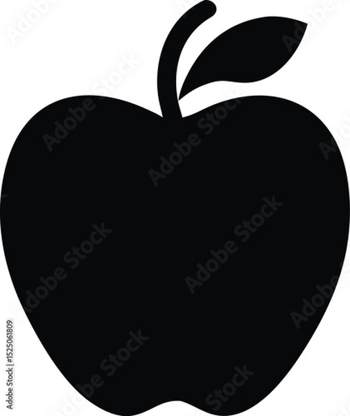 Fototapeta Black Apple Silhouette with Stem and Leaf on White Background Minimalist Design