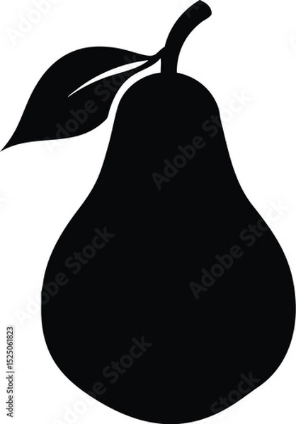 Fototapeta Black pear illustration with leaf and stem on a white background
