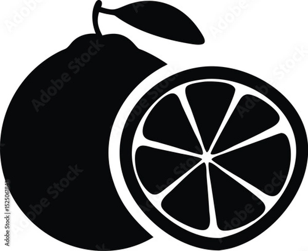 Fototapeta Black and White of an Orange and Orange Slice with Leaf Detail