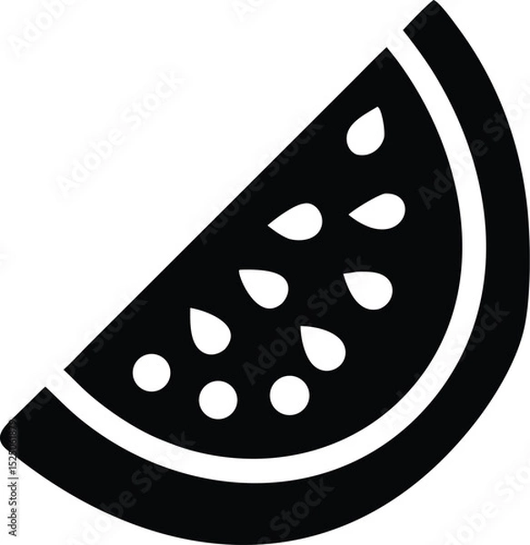Fototapeta Black and White Slice of Watermelon With Seeds, Single Object