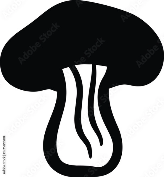 Fototapeta Simple Black and White Mushroom Drawing with Stylized Cap and Stem Illustration