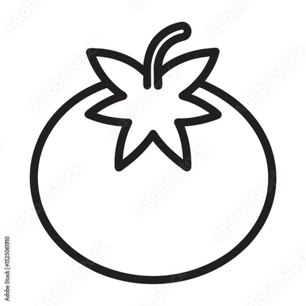 Fototapeta Simple Tomato Icon Outline of Fresh Tomato with Stem and Sepals in Black and White
