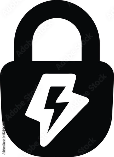 Fototapeta Black and White Icon Padlock with Lightning Bolt, Security, Energy, Protection