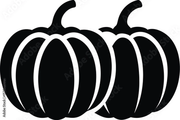 Fototapeta Two Black Pumpkin Silhouette Images with Stem Details on a White Background