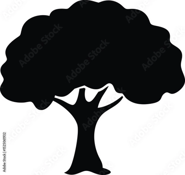Fototapeta Silhouette of a Single Tree with a Rounded Crown on a White Background