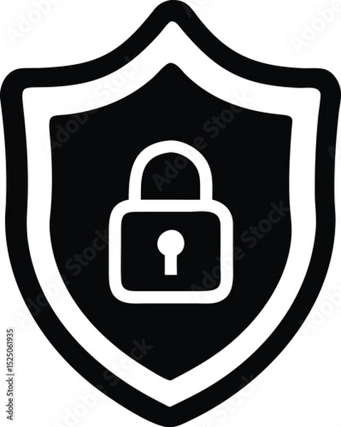 Fototapeta Black and White Shield with Padlock Icon Representing Security, Protection, and Cyber Safety