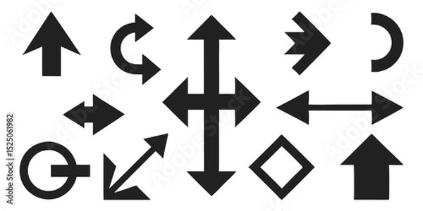 Fototapeta Black Arrow Set Curving, Pointing, Directional, and Circular Arrows for Navigation or Interface Designs