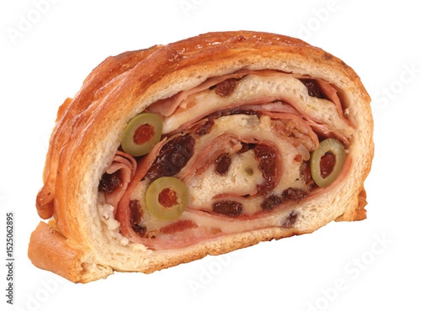 Obraz Ham bread and olive isolated on layered transparent background.