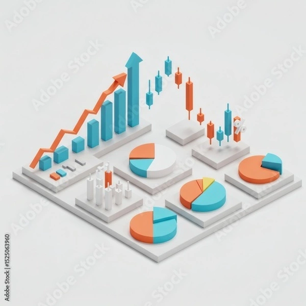 Fototapeta Isometric 3D Charts and Graphs Data Visualization for Business and Finance