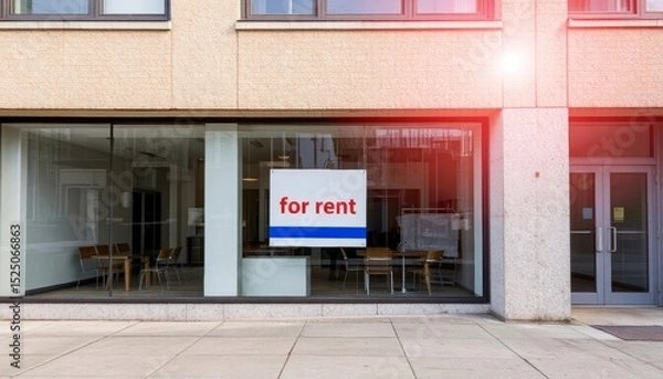 Fototapeta Commercial space for rent displayed in window of modern building  