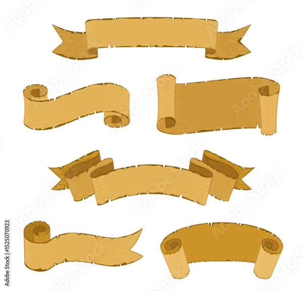 Obraz collection of vintage-style hand-drawn banners and ribbons, brown with texture, crumpled, in various shapes and styles, scroll-like patterns