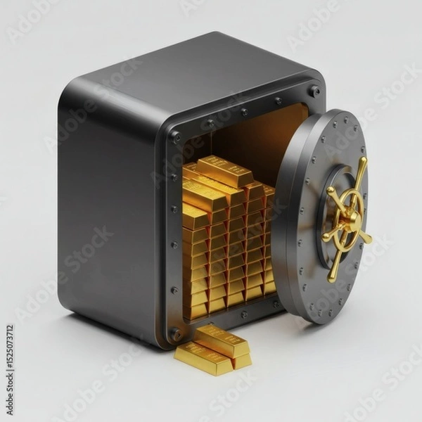 Obraz Secure Gold Bullion Storage A 3D Rendering of a Safe Filled with Gold Bars