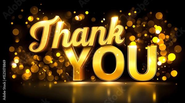 Fototapeta Shimmering Gold Thank You Text with Bokeh Background Effect