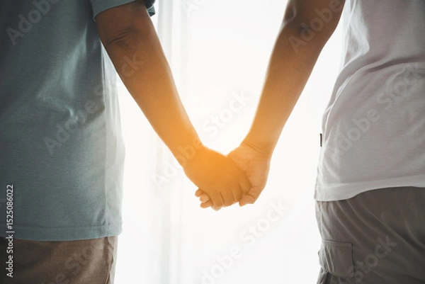 Obraz Hope and trust with crisis concept. Closeup, love and holding hands for support, comfort and care with grief, loss and empathy. people and family with compassion, sympathy and healing with bonding.
