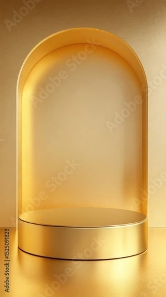 Fototapeta 3D Gold podium with stage product display. Minimal scene for mockup products, stage showcase, promotion display.