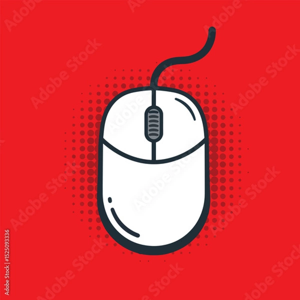 Obraz computer mouse pop art icon with red halftone background