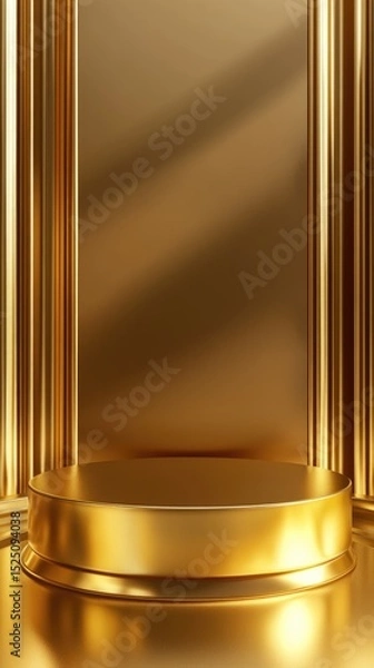 Fototapeta 3D Gold podium with stage product display. Minimal scene for mockup products, stage showcase, promotion display.