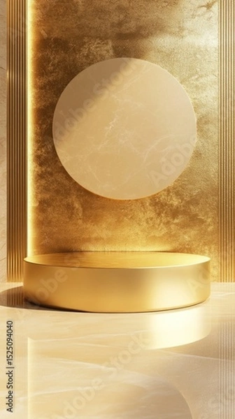 Fototapeta 3D Gold podium with stage product display. Minimal scene for mockup products, stage showcase, promotion display.
