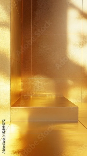 Fototapeta 3D Gold podium with stage product display. Minimal scene for mockup products, stage showcase, promotion display.