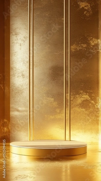 Fototapeta 3D Gold podium with stage product display. Minimal scene for mockup products, stage showcase, promotion display.