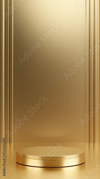 Fototapeta 3D Gold podium with stage product display. Minimal scene for mockup products, stage showcase, promotion display.