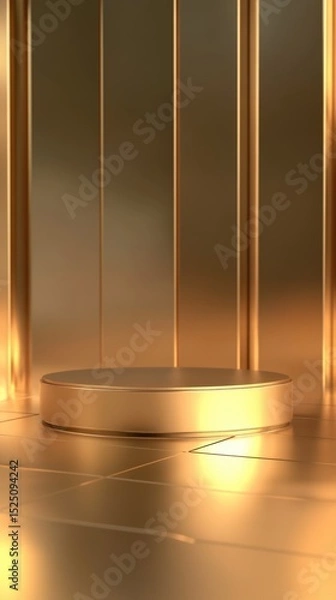 Fototapeta 3D Gold podium with stage product display. Minimal scene for mockup products, stage showcase, promotion display.
