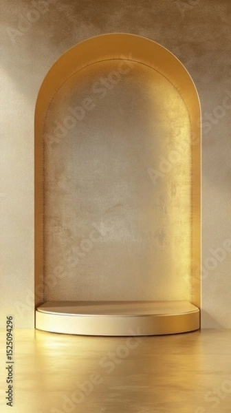 Fototapeta 3D Gold podium with stage product display. Minimal scene for mockup products, stage showcase, promotion display.