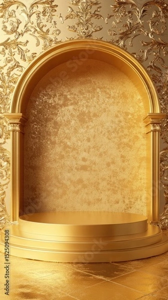 Fototapeta 3D Gold podium with stage product display. Minimal scene for mockup products, stage showcase, promotion display.