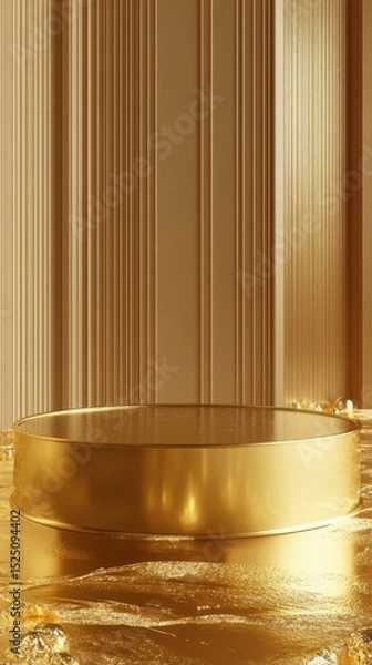 Fototapeta 3D Gold podium with stage product display. Minimal scene for mockup products, stage showcase, promotion display.