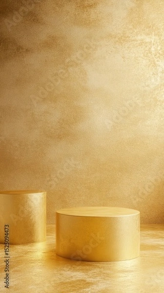 Fototapeta 3D Gold podium with stage product display. Minimal scene for mockup products, stage showcase, promotion display.