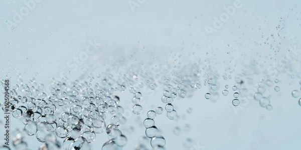 Fototapeta Abstract grid of transparent bubbles on light blue background, nature, freshness or spa background concept, selective focus