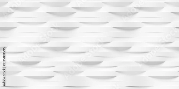 Fototapeta White smooth sine curves or waves geometry randomly shifted background wallpaper banner, flat lay top view